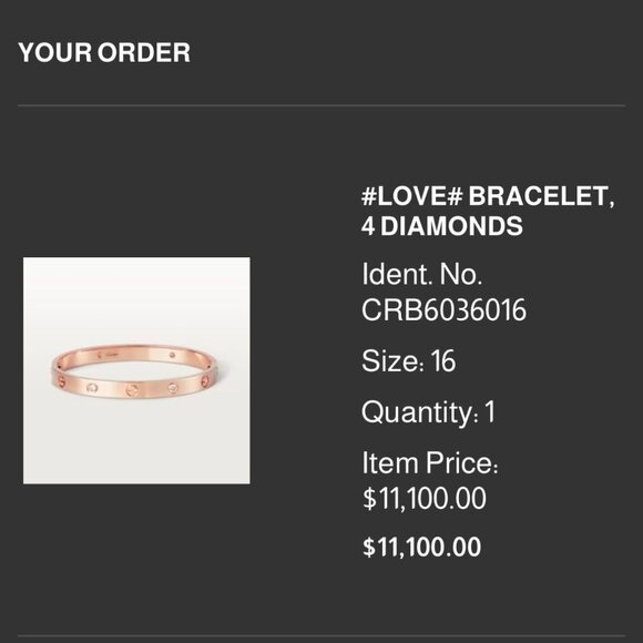 CARTIER 18K pink gold 4 Diamond LOVE BRACELET Size 16 - Picture 5 of 16